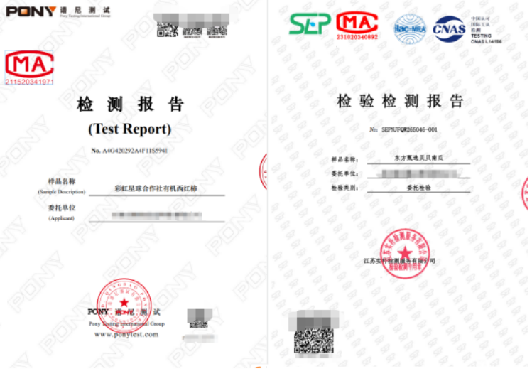 谱尼测试、实朴检测出具的报告首页（图片来源：财联社记者）