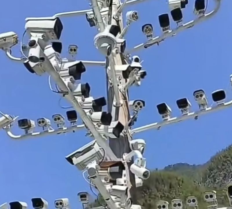 ▲近日，江西萍乡槽下村一根立杆挂载84个监控摄像头的打卡点引发争议。图/新京报视频号